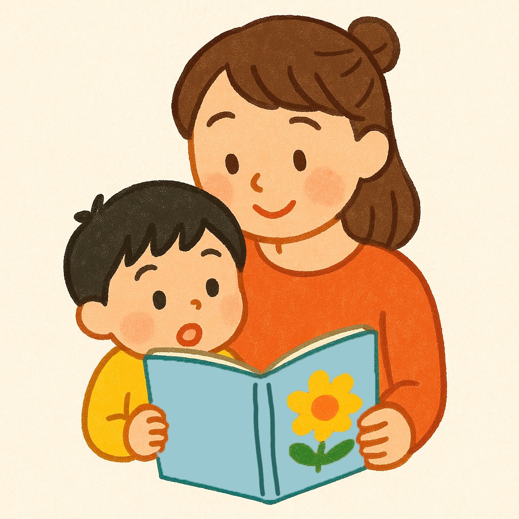 ゆこさんのプロフィール画像。親子で絵本を読むイラスト